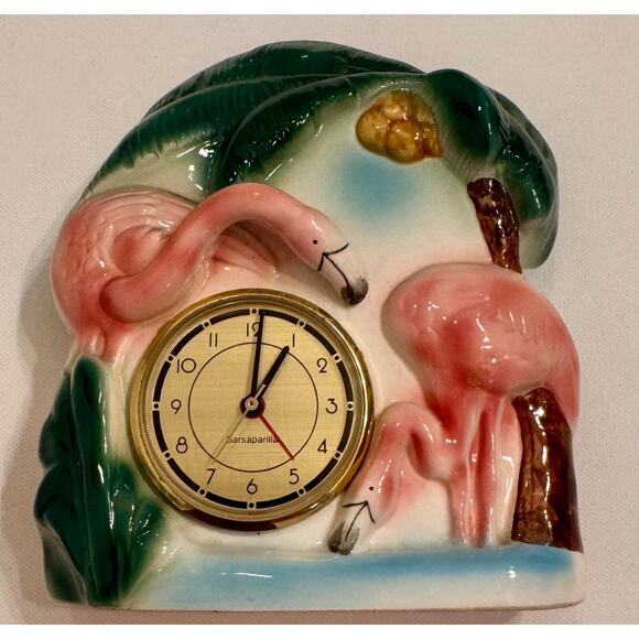 Vtg 1986 Sarsaparilla Flamingo Ceramic Clock Made in Japan Tested/Works 6.5" - Picture 1 of 6